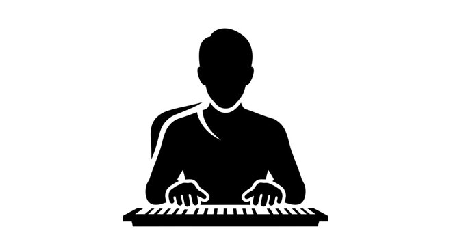 Silhouette of a person playing a keyboard instrument.