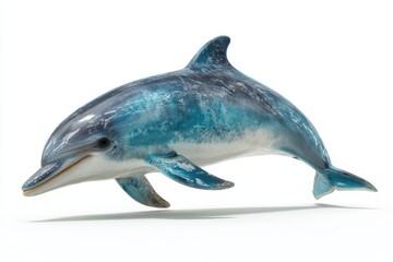 Fototapeta premium Realistic bottlenose dolphin marine mammal with smooth skin and streamlined body for ocean life concepts on white background
