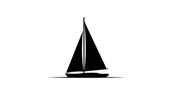 Sleek black sailboat silhouette on a pristine white background.
