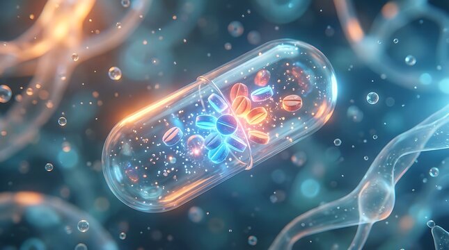Microscopic view of bacteria or virus cell in abstract medical background representing science and healthcare concept