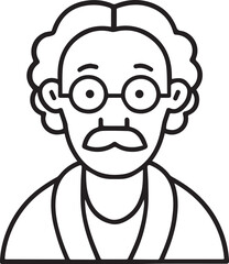 Obraz premium Hand Drawn Elderly Male Doctor Black and White Illustration in Minimal Line Art Style Design