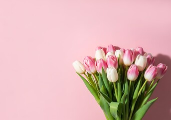 Fototapeta premium Title beautiful pink tulips for mothers day a stunning floral arrangement to show appreciation and love description a vibrant bouquet of pink and white