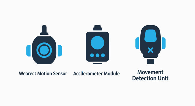 Wearable sensor icons: motion sensor, accelerometer module, movement detection unit