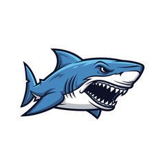 Fototapeta premium Aggressive blue shark with sharp teeth and fierce expression.