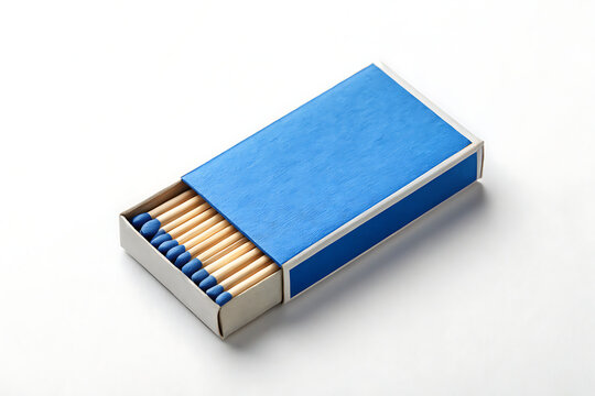 Open Blue Matchbox with Wooden Matches Isolated on White Background. High quality Matches on white background.