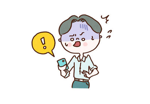 Man looking pale and shocked at a warning on his smartphone, IT security trouble concept
