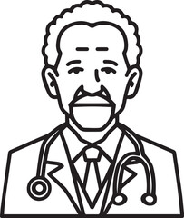 Obraz premium Hand Drawn Elderly Male Doctor Black and White Illustration in Minimal Line Art Style Design