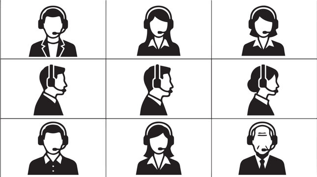 Customer service representatives wearing headsets.