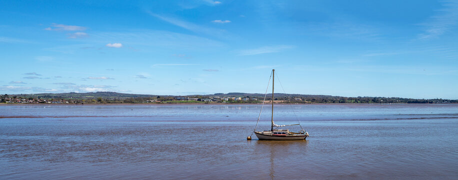 The Exe estuary showing a wide panoramic picture looking towards Lympstone and the Royal marines training camp.