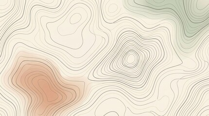 Fototapeta premium Abstract topographic map pattern with flowing contour lines in earthy brown and soft green tones, geographical background, landscape topography, nature terrain concept.