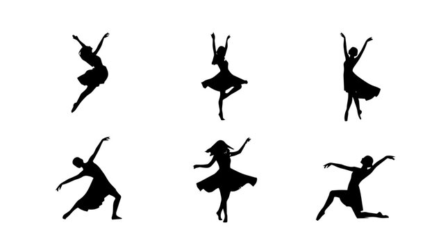 Dance pose silhouettes vector illustration design element for performance movement choreography and artistic human activity concept
