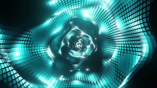 Digital rose blooms in glowing turquoise light