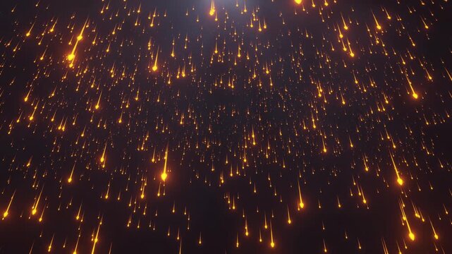 Golden trails descend against a dark, starless sky