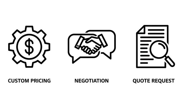 Custom pricing negotiation and quote request business process icons