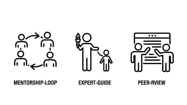 Professional development and collaborative education icons representing mentorship and peer review