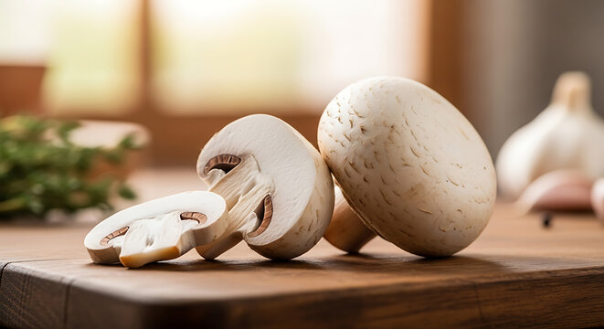 Fresh portobello mushrooms a culinary still life with halved specimens