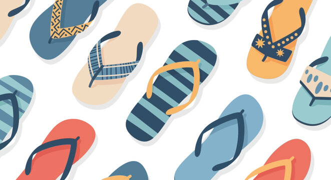 Gemini said

A seamless summer fashion pattern and vector illustration featuring a colorful pair of beach flip flops and sport footwear icons for woman clothing design