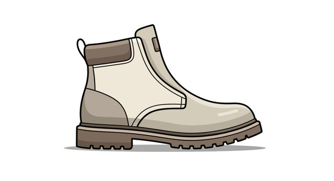 A pair of classic brown leather winter boots with elegant black laces and a shiny finish isolated on white for a new men's fashion footwear style