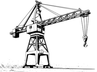 Industrial tower crane with hook and boom arm against a white background construction © Tawhid