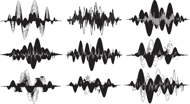 Collection of various sound wave patterns and graphics displayed