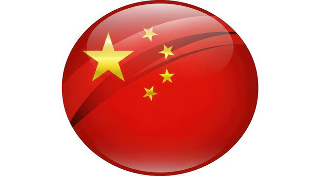 Glossy flag of china button isolated on transparent background