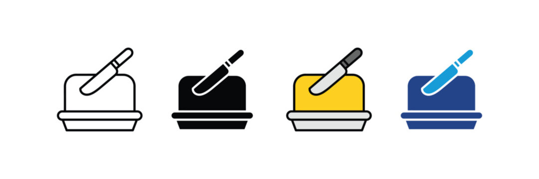 Butter stick with knife icon for dairy product, breakfast ingredient, and cooking use. Vector Illustration.