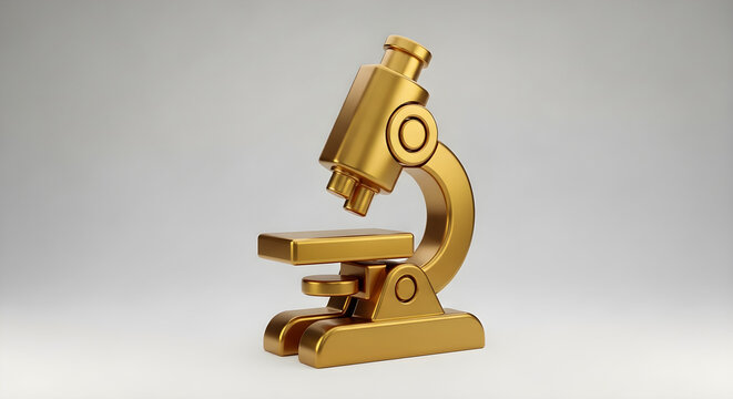 A meticulously crafted three-dimensional render of a luxurious golden microscope exemplifies precision, innovative scientific research, invaluable discovery, and significant academic achievements in v