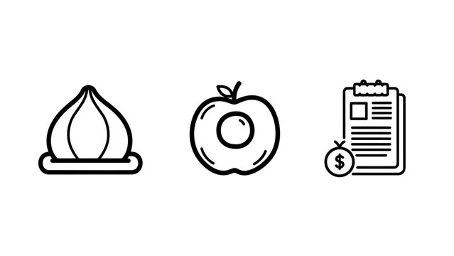 Icons representing fruit fig peach and financial reporting