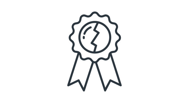 broken award badge icon symbolizing failure poor quality or revoked achievement ideal for concepts of disappointment.