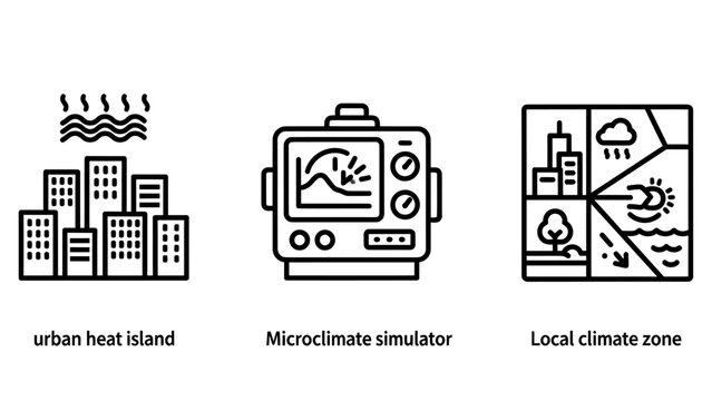 Urban climate and weather research icon set