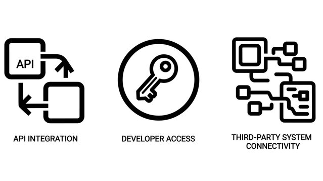 Api integration developer access and system connectivity icons