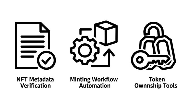 Nft assets metadata and minting workflow icons