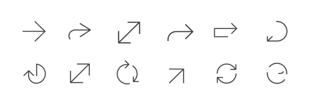 Minimalist grey arrow icons representing direction, movement, and circular actions.