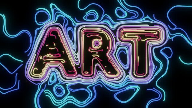 Neon letters glow with vibrant energy against a dark background