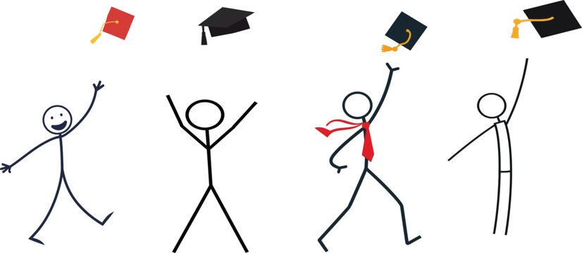 Celebrating educational milestones with joyful stick figure characters