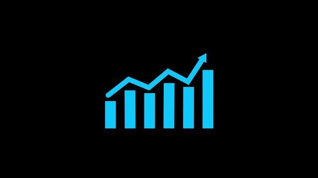 Abstract Cyan color business graph icon animation on black background. Business Financial Growing Business Income And Earnings. Arrow Rising on graph. 4k video