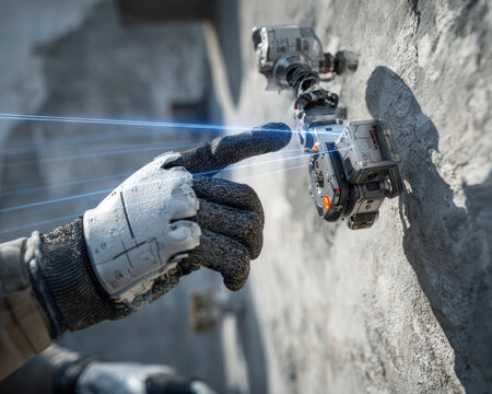 Human labor and ai collaboration enhance precision as robotic hand touches mechanical snake robot on rough surface in this futuristic day