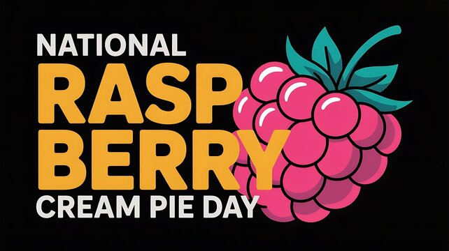 National raspberry cream pie day with fresh raspberry and text with baked goods with food photography with sweet treat