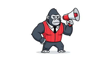 Cartoon Gorilla Business Executive Holding Megaphone Vector Illustration © Hridoy