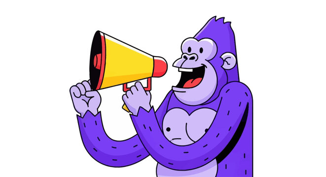 Funny Cartoon Monkey Holding Megaphone Vector Illustration