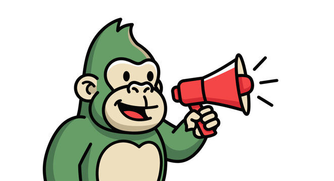 Happy Cartoon Monkey with Megaphone Vector Illustration