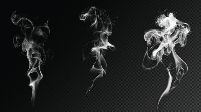 White smoke effects on transparent background for video editing and design, abstract isolated smoke overlays