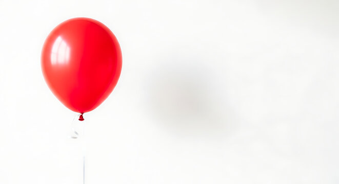 A single red balloon against a white background simple studio shot