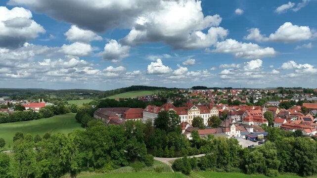 Aerial view, Residenz Ellingen, with the Ellingen estate and castle brewery, High Baroque, Ellingen, Franconian Lake District, Middle Franconia, Franconia, Bavaria, Germany 