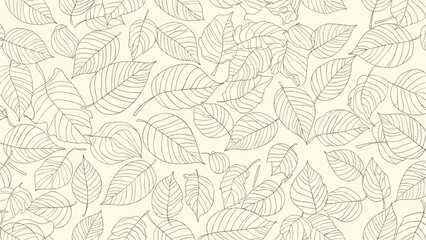 Fototapeta premium Intricate and dense seamless pattern of hand drawn leaves with detailed veins on a light cream background for nature and botanical themes.