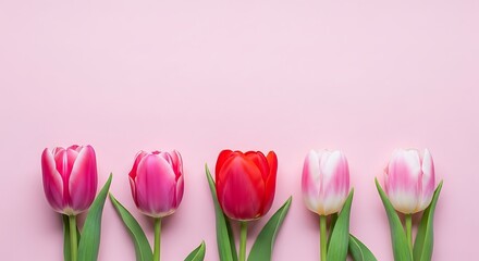 Fototapeta premium Beautiful pink and red tulips a stunning mothers day floral arrangement for celebrating mom's love