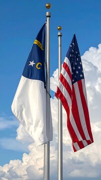 North Carolina and USA flags.