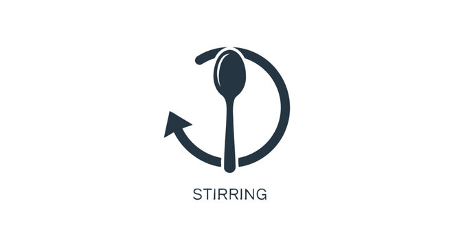 stirring spoon icon a simple black and white vector symbol for culinary instructions and food preparation guides.