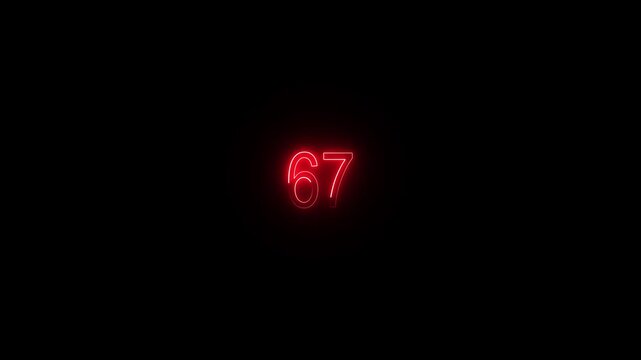 Neon Number 67 Animation.4 K VIDEO .KEYWORDS.neon number animation, glowing number 67, red neon digits, digital number display, modern typography animation, neon text effect,