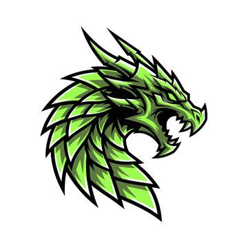 Fierce Green Dragon Head Mascot Logo Design.